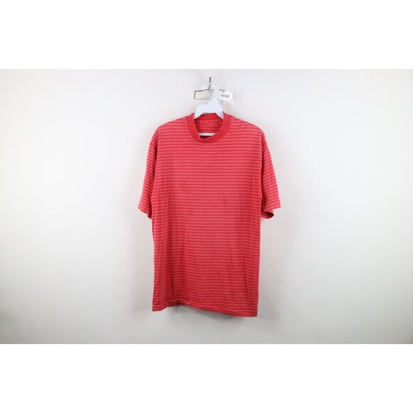 Vintage 90s Streetwear Mens Medium Faded Striped Short Sleeve T-Shirt Red Pink - Picture 1 of 13